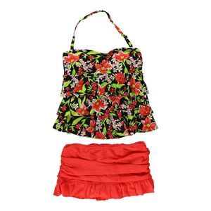 Island Escape Womens Tiered Ruffle 2 Piece Tankini, redcoral, 8